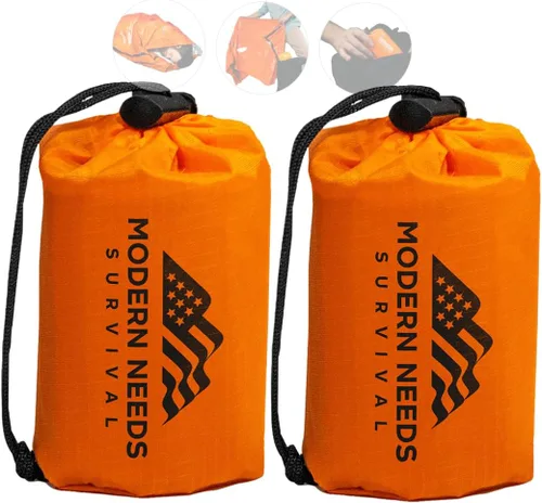 Vista 9 de MODERN NEEDS Emergency Sleeping Bag Survival – Thermal Blanket & Bivy Sack Emergency Bivy & Survival Blanket Outdoor Sleeping Bag & Hiking