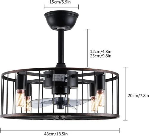 Vista 4 de Ventiladores de techo de 18 pulgadas con luces, moderno ventilador de techo cerrado para interiores con control remoto con opciones