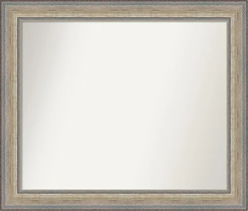Vista 243 de Amanti Art Espejo de baño plateado para sobre el fregadero, 28 x 37 pulgadas, elegante espejo rectangular de peltre cepillado, marco de madera