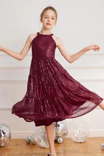 Vista 4 de GRACE KARIN Vestido de lentejuelas para niñas 2024, elegante, lindo, vestido largo de fiesta para niñas de 5 a 14 años