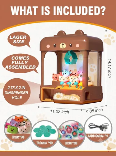 Vista 3 de Cxjoigxi Gran máquina de pinzas para niños y adultos con premios, sonido y luz ajustables, mini máquina expendedora para niñas y niños, juego