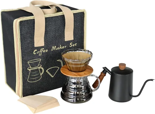 Vista 10 de SOTECH Juego de cafetera con soporte para gotero, filtros de café, molinillo de café de papel, regalo para los amantes del café Negro