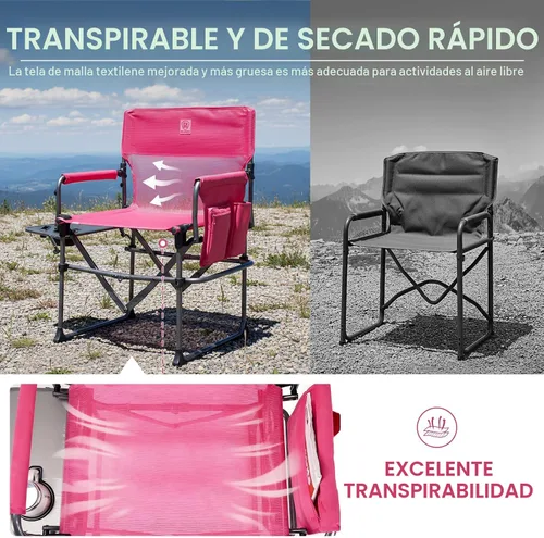 Vista 4 de EVER ADVANCED Silla de Directores de Camping con Mesa Lateral, Plegable Portátil con Tamaño Compacto, Diseño Transpirable y de Secado Rápido Silla