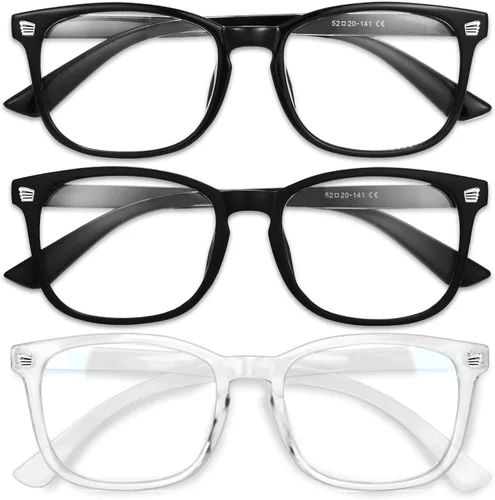 Vista 11 de Gaoye - Paquete de 3 anteojos de bloqueo de luz azul, falsos, cuadrados, de moda, anti rayos UV, para computadora, juegos, para mujeres/hombres