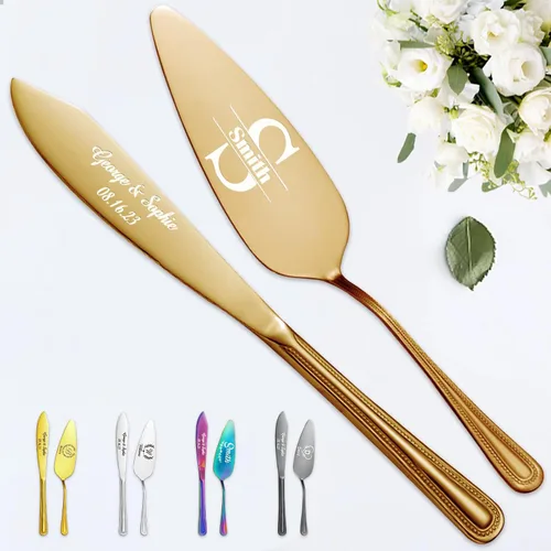 Vista 17 de STREADVE Juego de corte de pastel personalizado para boda, juego de cuchillos y servidores grabados, juego de corte personalizado, regalo para Negro