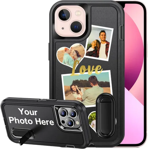 Vista 26 de Funda personalizada para iPhone 13, soporte incorporado/función atril, protección resistente a los arañazos, cubierta de fotos personalizada