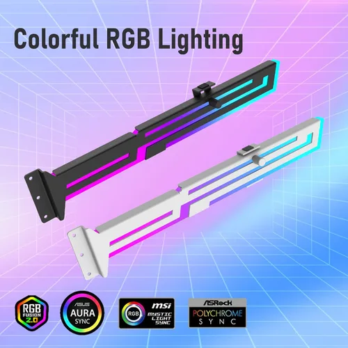 Vista 5 de Soporte de GPU RGB, soporte de soporte de GPU, soporte de GPU direccionable de 5V 3Pin, ARGB integrado, longitud y altura ajustables (blanco)