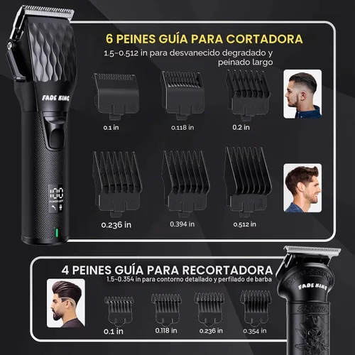 Vista 6 de FADEKING® - Juego de cortapelos y recortadoras inalámbricas para hombre Negro