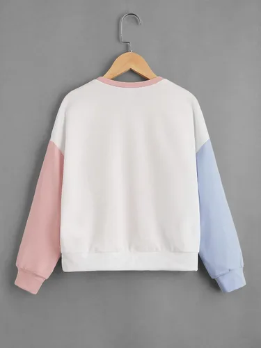 Vista 2 de SOLY HUX Girl's Cartoon Letter Print Long Sleeve Pullover Top Sweatshirt
