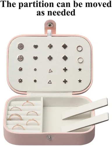 Vista 6 de DerBlue Joyero de viaje, caja de joyería pequeña, caja de joyería de viaje portátil, organizador de almacenamiento para anillos y aretes