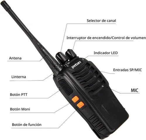 Vista 5 de pxton Walkie Talkies para adultos, radios bidireccionales de largo alcance con auriculares, radio de mano de 16 canales de 2 vías recargable