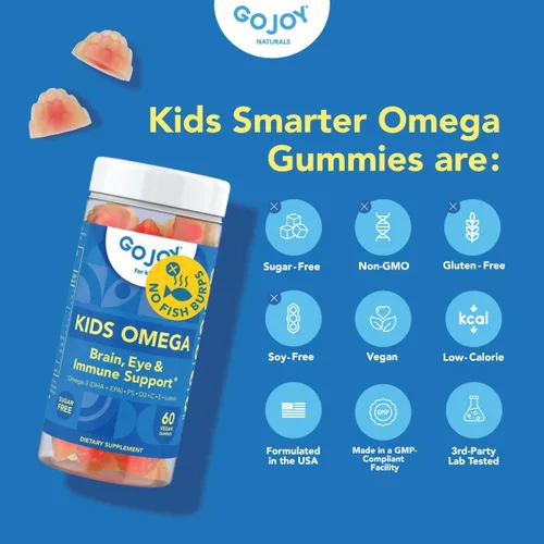 Vista 8 de GOJOY Kids Gomitas de Omega 3 DHA – Sin eructos de pescado, sin azúcar – Apoyo al cerebro, ojos y sistema inmunológico – Omega-3 de origen vegetal