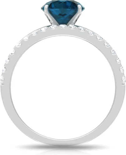 Vista 12 de Juego de anillos de boda solitario de topacio azul Londres de 2 quilates con moissanita, topacio y moissanita, juego de anillos de novia de topacio