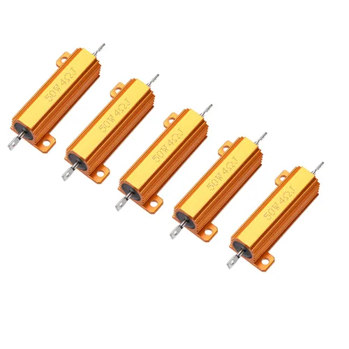 Vista 4 de 5pcs 50W 1 OHM aluminio alojado alambre herido resistencia tono oro