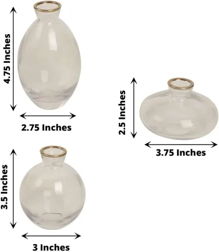Vista 3 de Efavormart - Juego de 3 centros de mesa pequeños de cristal transparente con borde dorado metálico, jarrones florales modernos, varios tamaños