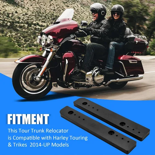 Vista 6 de Adjustable 1"-3" Relocator Kit Mount Extend Plate Trunk Luggage Rack Compatible with Harley Touring Road King Street Glide Trikes Tri Glide 2014-UP