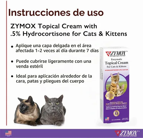 Vista 4 de Zymox Crema tópica para gatos y gatitos con hidrocortisona 0.5% - Tubo de 1 oz