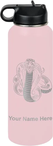 Vista 16 de LaserGram Botella de agua personalizada, serpiente de cobra, acero inoxidable de doble pared aislada al vacío con popote superior, regalo grabado