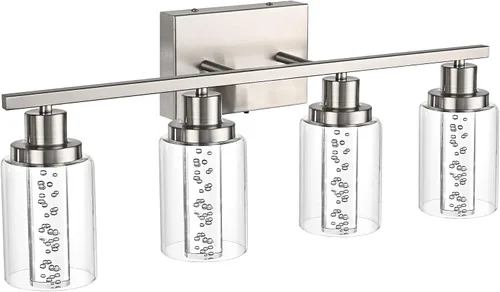 Vista 17 de MELUCEE Lámparas de tocador de baño, 3 luces LED sobre espejo, 3000 K-6000 K, moderna luz negra para baño con pantalla de cristal de burbujas, chips