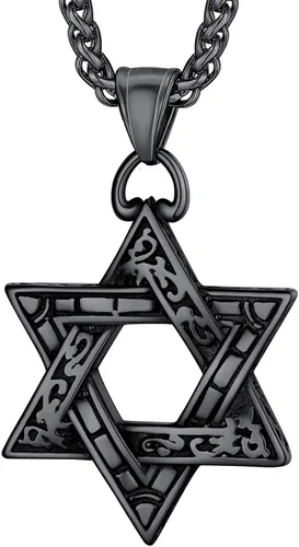 Vista 25 de U7 - Collar con Estrella de David para hombres y mujeres, dije hexagonal de acero inoxidable con cruz/piedra de rubí/collares clásicos judíos