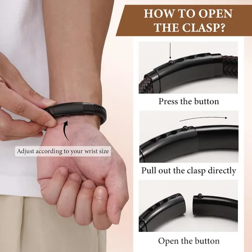 Vista 4 de MEALGUET Men's Bracelets Gifts for Men - Brown Braided Leather Infinity Knot Bracelets Engraved Love Massage for Son Man Husband Boyfriend, Mens