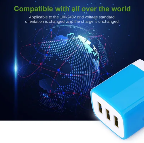 Vista 4 de Enchufe de carga, bloque de carga Sicodo - Paquete de 5 cubos USB de 3.1 amperios de 3 puertos para iPhone 17/16/15/14/13/12/SE/11Pro Max, Plus