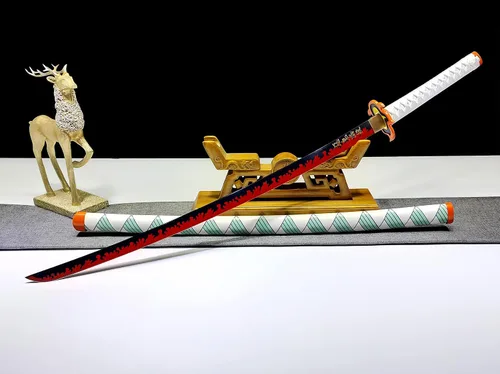 Vista 6 de Espada samurái afilada hecha a mano Demon Slayer, Espada de anime real, acero 1045, cosplay, espada funcional (L003)