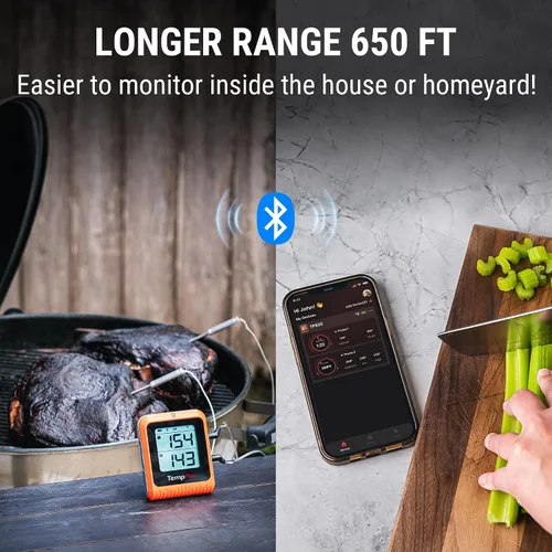 Vista 2 de ThermoPro Termómetro Digital Inalámbrico para Carne de 650 pies para Asar y Ahumar, 2 Sondas Termómetro Bluetooth para Carne para Cocinar Pavo
