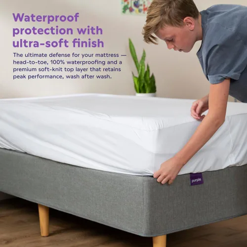 Vista 2 de Protector de colchón impermeable Purple – Individual, protección de estándar dorado, diseño centrado en la comodidad, se adapta a colchones de 8" a