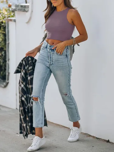 Vista 4 de REORIA - Camisetas ombligueras sin mangas y con espalda cruzada para mujer, ombligueras sexys con cuello halter