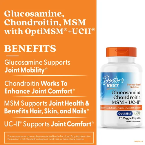 Vista 2 de Doctor's Best Glucosamina condroitina MSM + UC-II - Suplemento de apoyo a la salud de las articulaciones para mujeres y hombres, apoyo nutricional