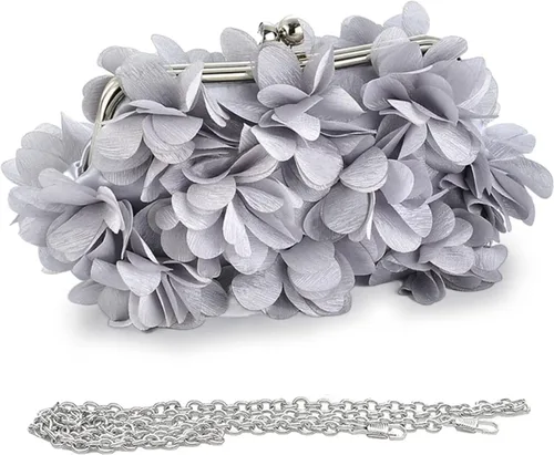 Vista 8 de Elegante bolso de noche para mujer, pequeño bolso de mano floral con cadena desmontable para bodas, fiestas, bailes de graduación