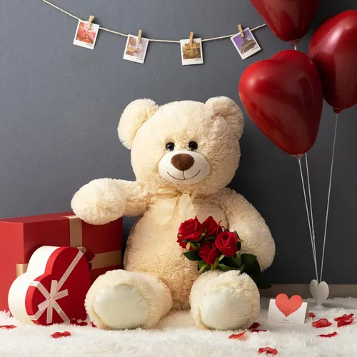 Vista 3 de HollyHOME Oso de peluche grande para cumpleaños y día de San Valentín, peluche para niños y novia, 36 pulgadas, color beige