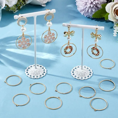 Vista 4 de Beebeecraft 1 Box 20Pcs Round Open Back Bezel Pendant 18K Gold Plated Brass Circle Hollow Mold Charms with Loop for DIY Pressed Flower Resin Crafts