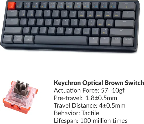 Vista 6 de Keychron K12 - Teclado mecánico con 60 de diseño Bluetooth inalámbricocon cable intercambiable en caliente con interruptor óptico marrón teclado