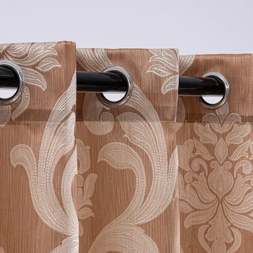 Vista 4 de NAPEARL Cortinas de damasco para sala de estar, cortinas de jacquard gótico con patrones florales, cortinas beige para dormitorio de 63 pulgadas