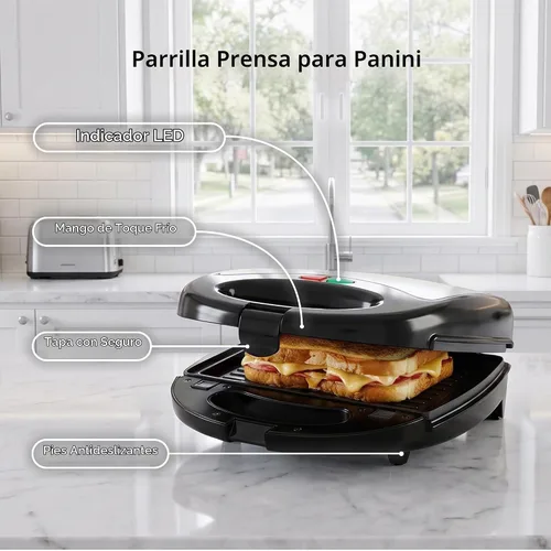 Vista 3 de OVENTE Sandwichera eléctrica 3 en 1, placas antiadherentes de 750 W, negro GPI302B Plateado negro