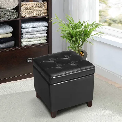 Vista 7 de Homebeez Taburete otomano de almacenamiento de piel sintética con tapa abatible (negro)