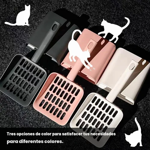 Vista 7 de Cuchara de arena para gatos con carrito y soporte, con contenedor para almacenar, material ABS duradero y bonito diseño, 85 gris oscuro mate