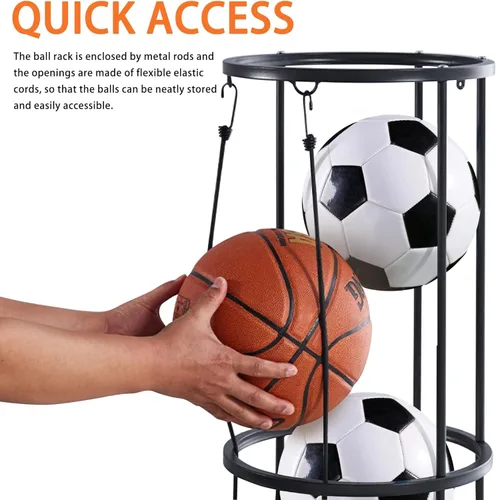 Vista 3 de Garage Ball Storage Rack, Wall-Mounted Basketball Holder, Vertical Ball Rack for Soccer Volleyball Football Basketball, Space-Saving Sports Ball