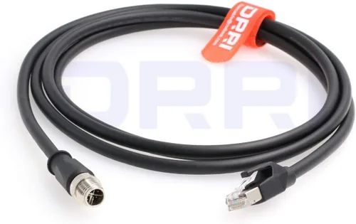 Vista 7 de Cable Ethernet Cat6 de 8 pines a RJ45 con código X M12 en ángulo de 90° para aplicaciones de red industrial Cognex (1M)