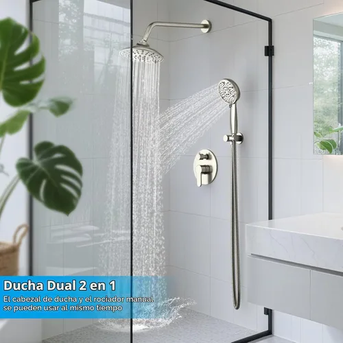 Vista 5 de EMBATHER Juego completo de grifos de ducha, con 3 ajustes de cabezal de ducha de alta presión, accesorios de sistema de ducha de lluvia montados