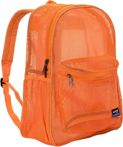 Vista 2 de Mochila de malla resistente para estudiantes, bolsa de libros de calidad simple y clásica para libros escolares, Naranja, Mochilas Daypack