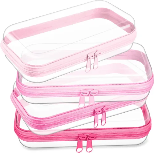 Vista 10 de Hoolerry 4 piezas de estuches rígidos transparentes con cremallera, bolsas de maquillaje, estuche de plástico para lápices, contenedores de caja