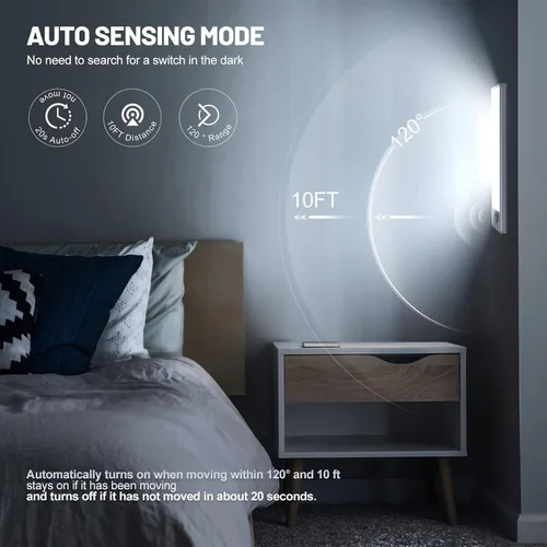 Vista 2 de Paquete de 6 luces inalámbricas para debajo del gabinete, 32 luces LED recargables con sensor de movimiento para interiores, luces magnéticas