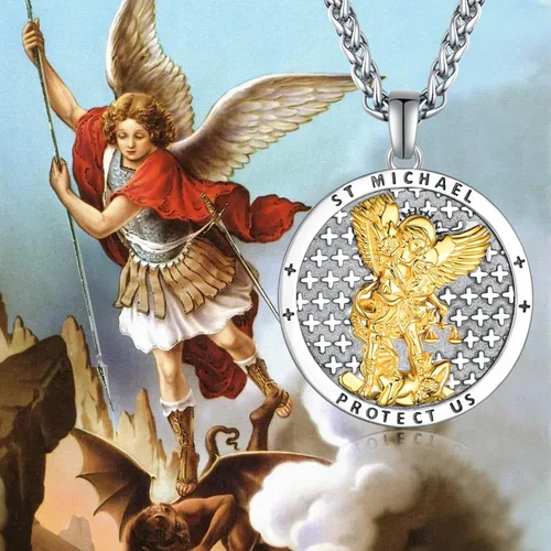 Vista 5 de Collar de San Miguel de plata de ley 925, collar de Arcángel Miguel colgante de San Miguel para hombres, joyería de medalla de amuleto para hombres