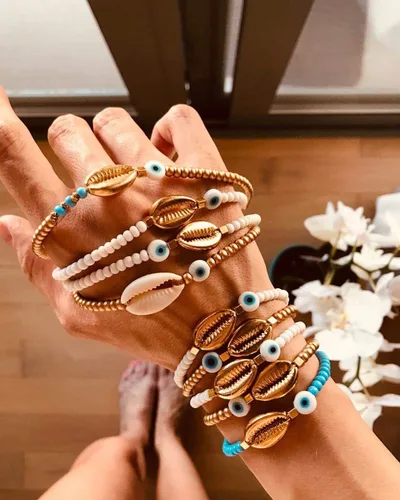 Vista 3 de KELITCH Turquoise Beaded Bracelet Gold Shell Charm Bracelets Women Thin Strand Bracelets For Women