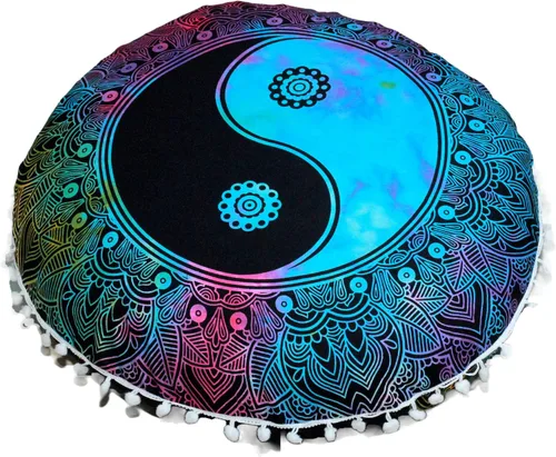 Vista 21 de Funda de almohada redonda con diseño de mandala para el suelo, funda de cojín para asiento, hippie, decorativa, bohemio, otomano, funda de puf Flor