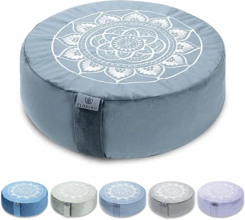 Vista 13 de Florensi - Cojín de meditación de terciopelo gris para yoga