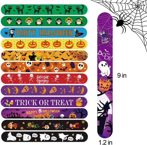 Vista 3 de SUNPROUND Pulsera de Halloween para niños, 100 piezas de pulseras a presión con diseño de araña, calabaza, fantasma, zombie, murciélago y brujas
